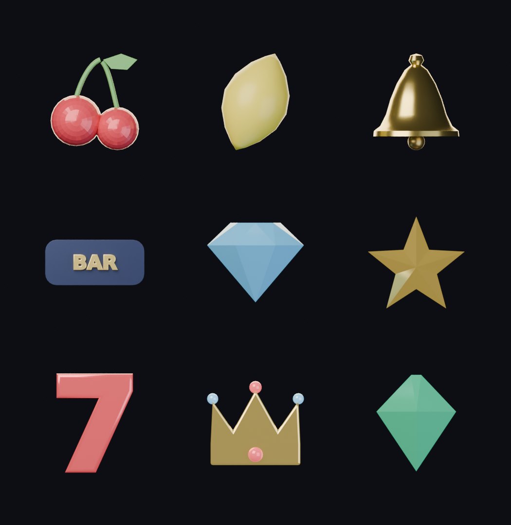 Los nueve símbolos de Shard Slots renderizados en 3D